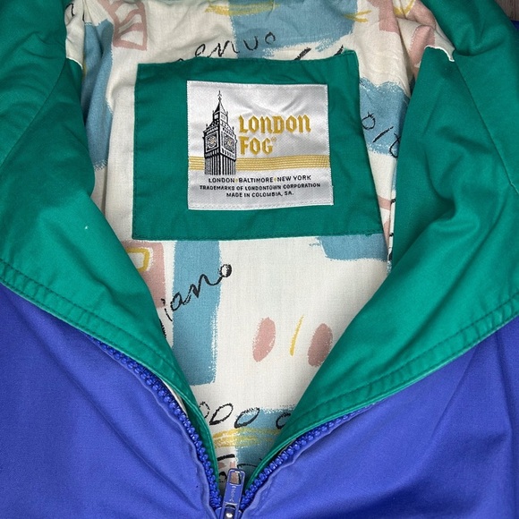 London Fog Blue and Green Jacket vintage print sz M - Picture 2 of 9